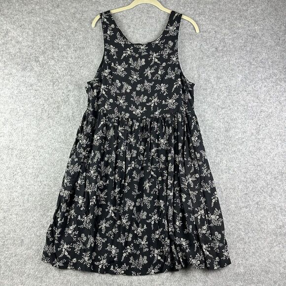 Vintage Katy D Dress Womens 14 16 Black Floral Empire Waist Y2K Flowy Pockets* - Picture 5 of 12
